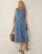 Ella Sleeveless Denim Midi Dress, Blue (MID AUTHENTIC BLUE), large
