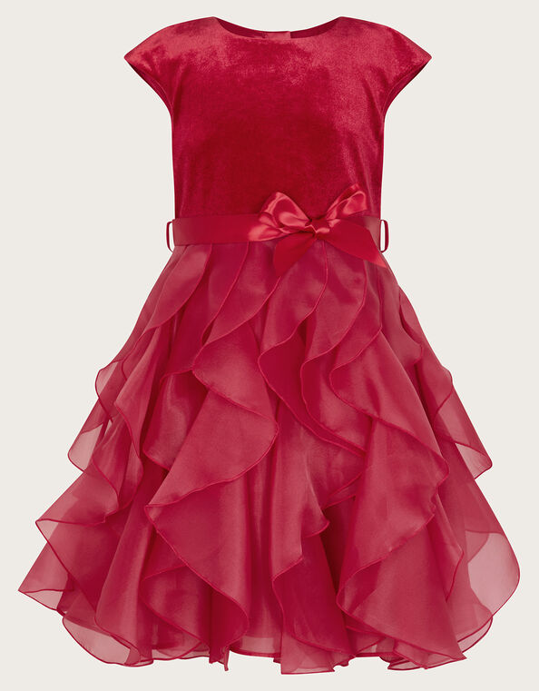 Velvet Cancan Ruffle Dress, Red (RED), large
