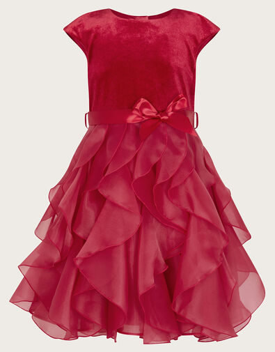 Velvet Cancan Ruffle Dress, Red (RED), large