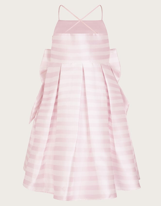 Stripe Bow Twill Party Dress, Pink (PINK), large