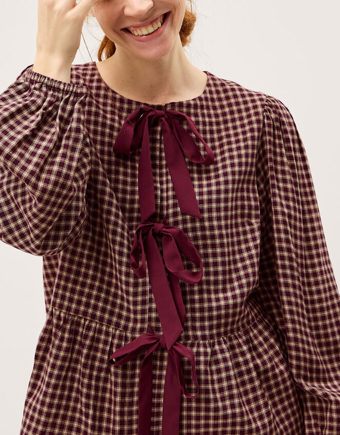 Agatha Check Tie Front Blouse Red