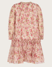 Long Sleeve Floral Frill Dress, Ivory (IVORY), large