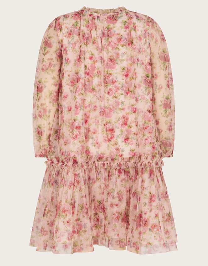 Long Sleeve Floral Frill Dress, Ivory (IVORY), large
