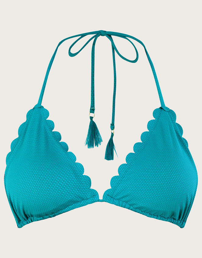 Scallop Bikini Top with Recycled Polyester, Blue (TURQUOISE), large