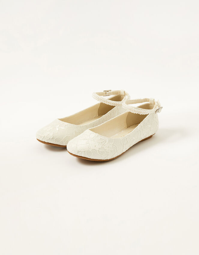 Lace Pearl Ballerina Flats, Ivory (IVORY), large
