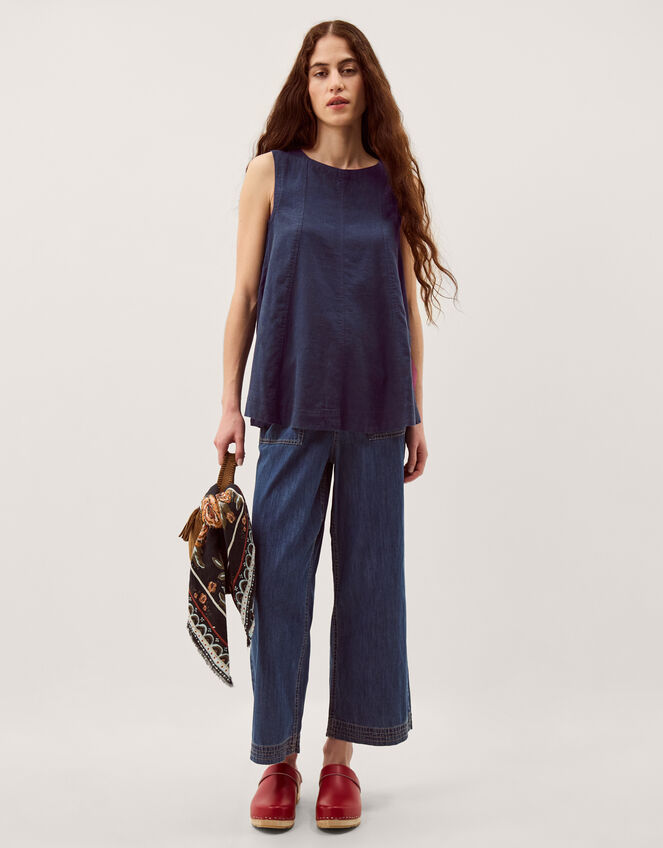 Sammy Swing Linen Blend Tank Top, Blue (NAVY), large