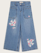 Dove Applique Denim Jeans, Blue (BLUE), large