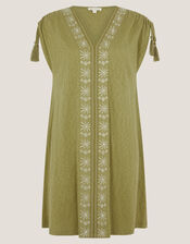 Julie Embroidered Mini Kaftan Dress, Green (KHAKI), large