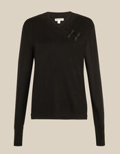 Fay Frogging Knit Jumper, Black (BLACK), large