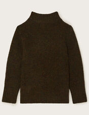 Knit Half Zip Jumper, Green (KHAKI), large