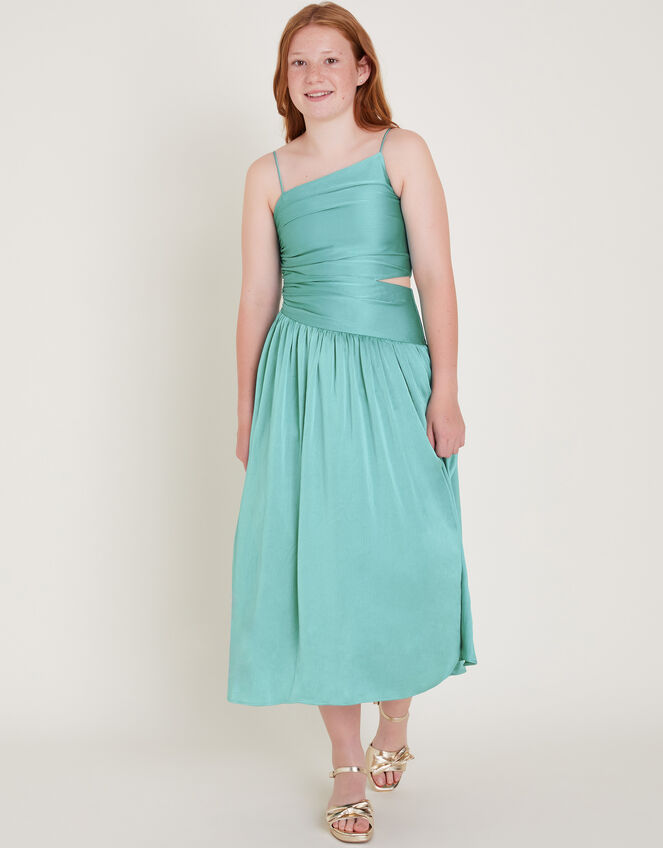 Satin Cut-Out Prom Dress, Green (GREEN), large