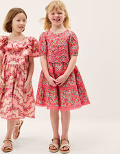 Floral Broderie Puff Sleeve Dress, Pink (PINK), large