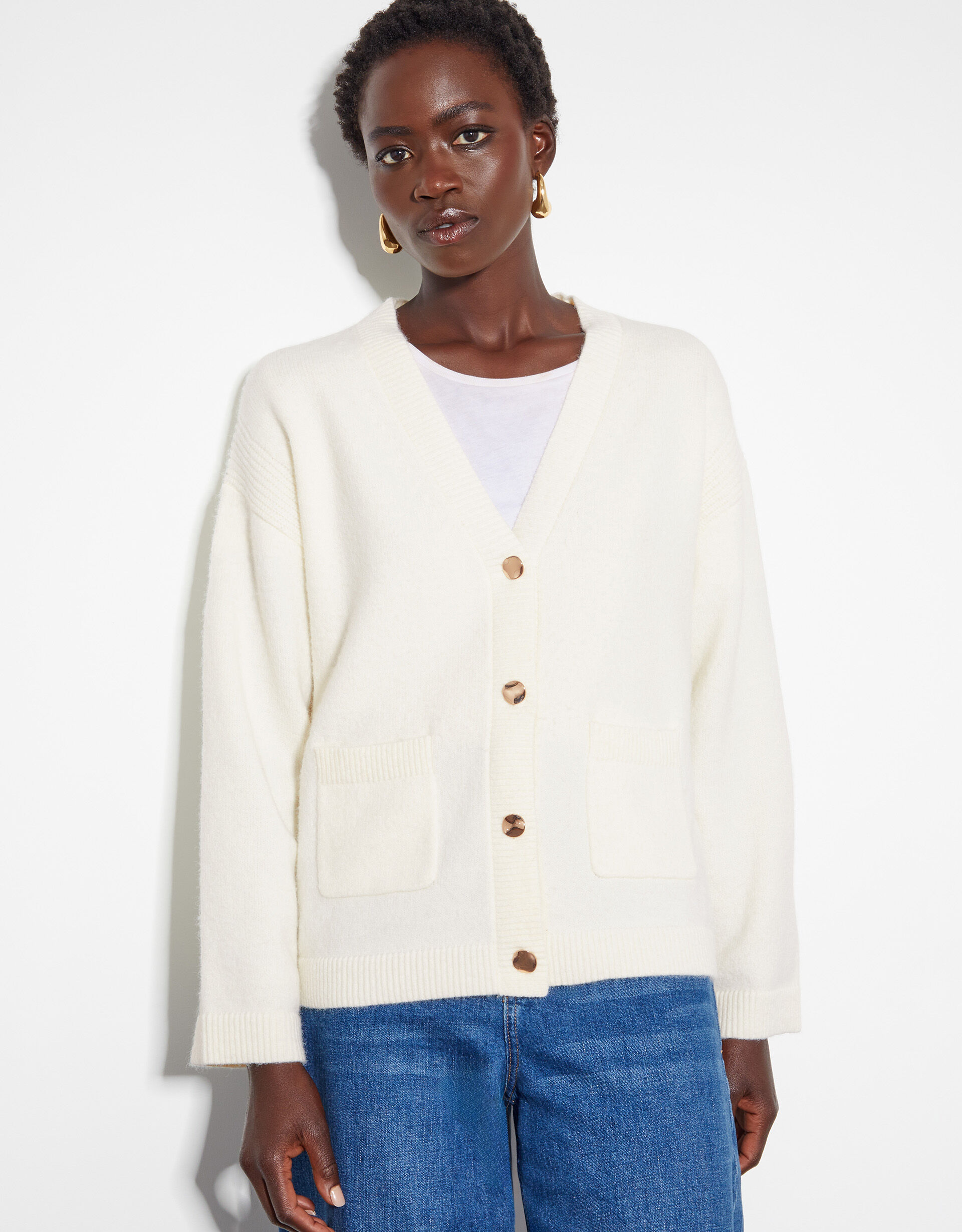 Vicki V Neck Cardigan Cream