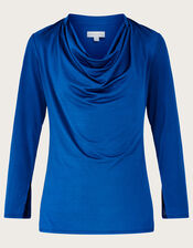 Cowl Neck Jersey Top, Blue (COBALT), large