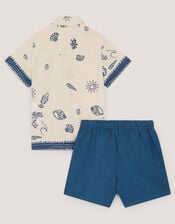 Shell Print Shirt & Shorts Set, Blue (NAVY), large