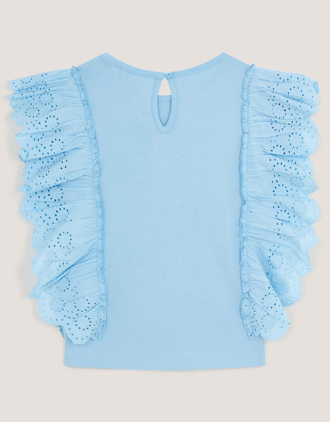 Embellished Strawberry Broderie Ruffle Top, Blue (BLUE), large