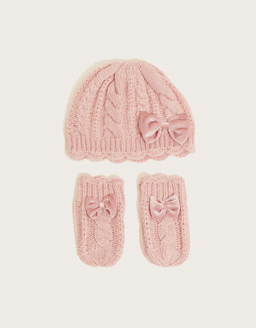 Baby Beanie and Mitten Set with Recycled Polyester, Pink (PINK), large