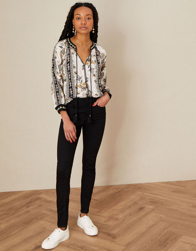 Floral Print Longline Top in LENZING&trade; ECOVERO&trade; , Ivory (IVORY), large