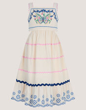 Embroidered Butterfly Cut Out Dress, Ivory (IVORY), large