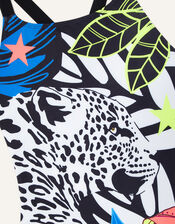 Leopard Face Swimsuit in Recycled Polyester, Black (BLACK), large