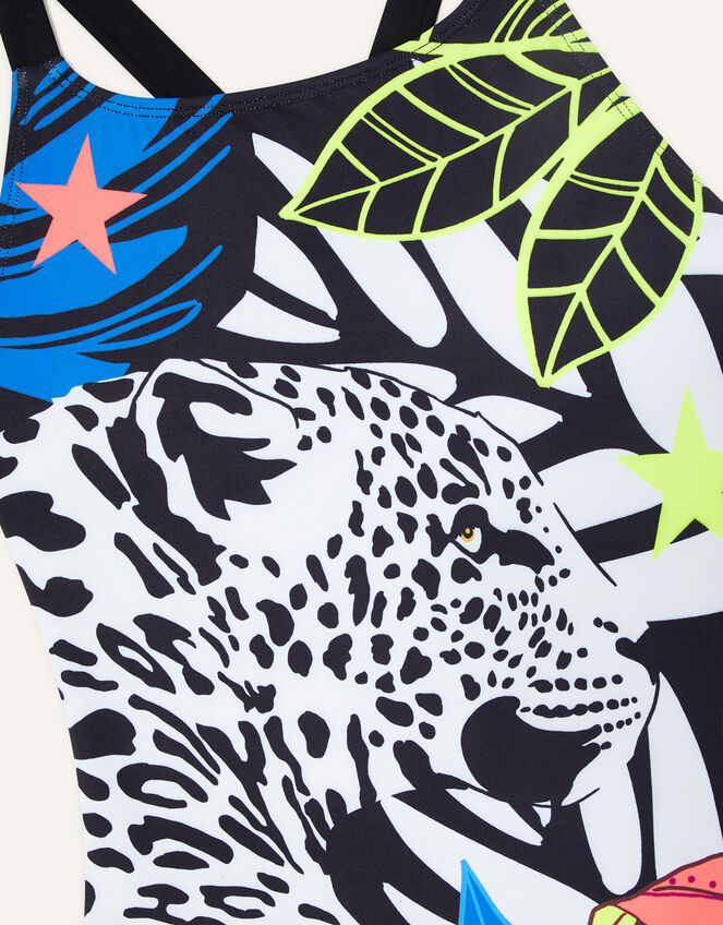 Leopard Face Swimsuit in Recycled Polyester, Black (BLACK), large