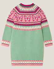 Butterfly Fair Isle Jumper Dress, Green (GREEN), large