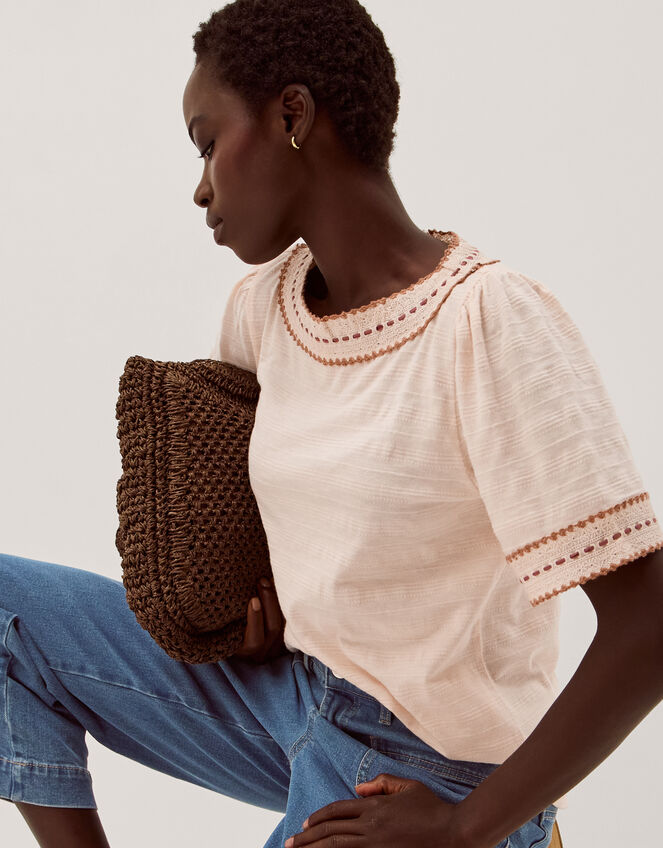 Tina Trim Jersey T-Shirt, Ivory (IVORY), large