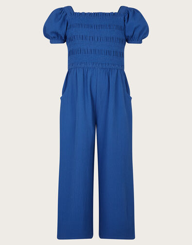 Ruffle Shirred Jumpsuit, Blue (BLUE), large