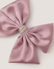 Satin Bow Hair Clip, Pink (PALE PINK), large