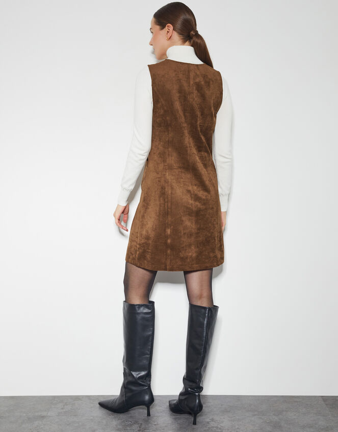 Amber Suedette Pinafore Dress, Brown (BROWN), large