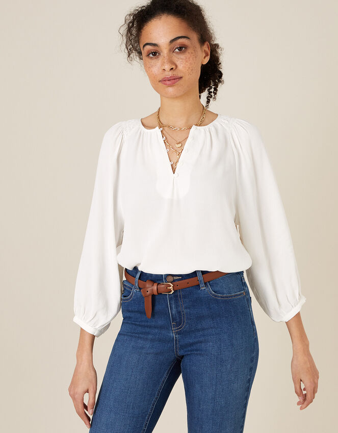 Button Front Blouse with Sustainable Viscose, Ivory (IVORY), large