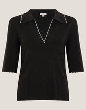 Ciara Short Sleeve Collar Jumper, Black (BLACK), large