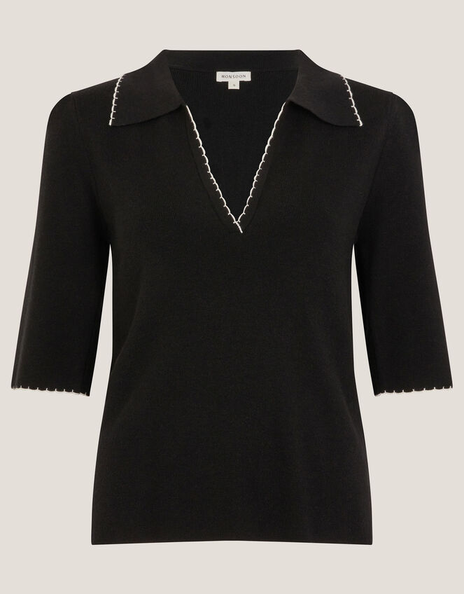 Ciara Short Sleeve Collar Jumper, Black (BLACK), large