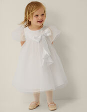 Baby Winnie Satin Bow Party Dress, Ivory (IVORY), large