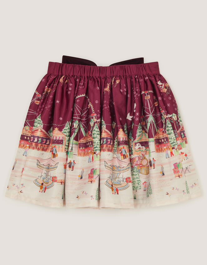 Christmas Scene Satin Skirt, Red (BURGUNDY), large
