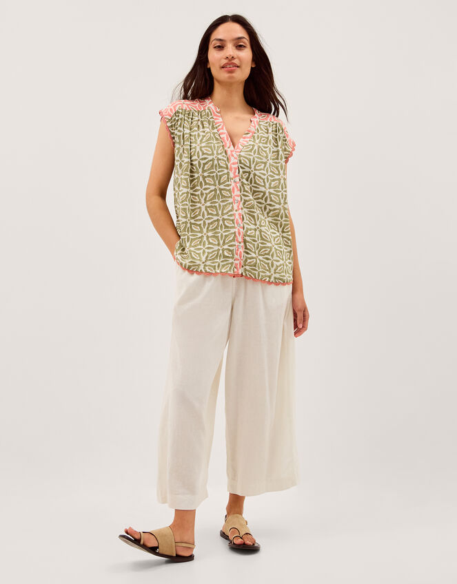 Elma Sleeveless Print Top, Green (KHAKI), large