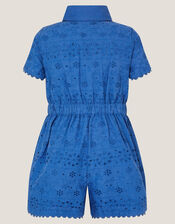 Short Sleeve Broderie Playsuit, Blue (BLUE), large