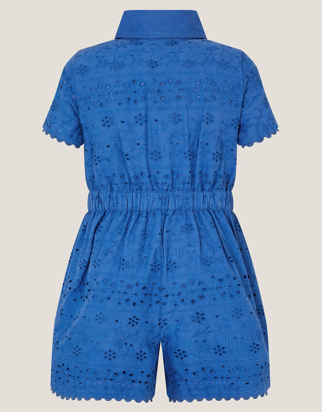 Short Sleeve Broderie Playsuit, Blue (BLUE), large
