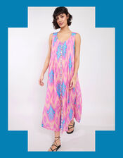 East Erika Ikat Print Button Through Dress, Pink (PINK), large