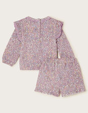 Bunny Applique Floral Sweatshirt and Shorts Set, Purple (LILAC), large