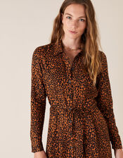 Animal Heart Print Shirt Dress, Black (BLACK), large