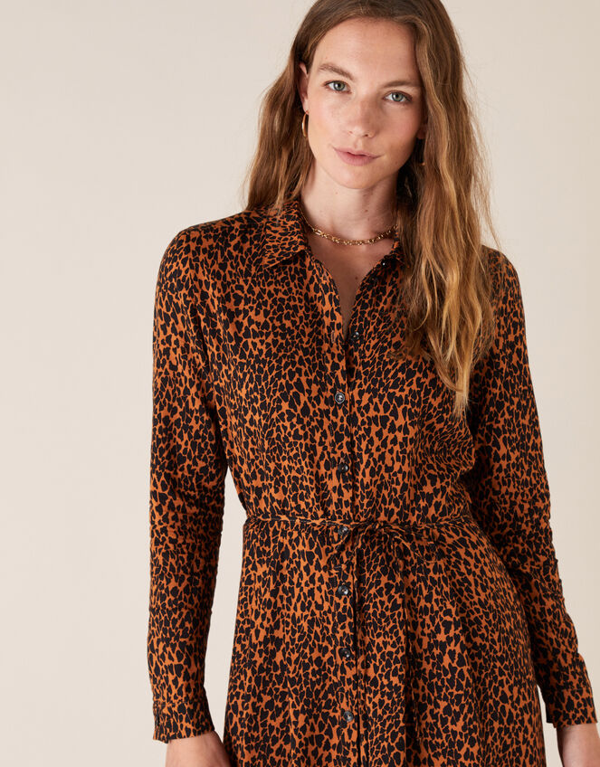 Animal Heart Print Shirt Dress, Black (BLACK), large