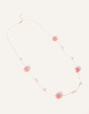 Flower and Pearl Long Necklace, , large