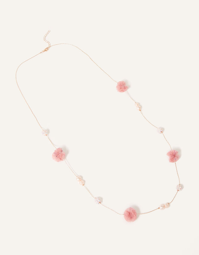Flower and Pearl Long Necklace, , large