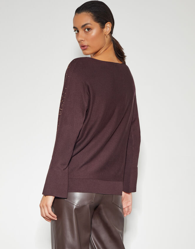 Hope Sparkle Stud Raglan Jumper, Brown (CHOCOLATE), large