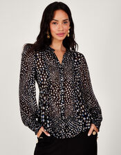 Hollis Metallic Spot Blouse, Black (BLACK), large