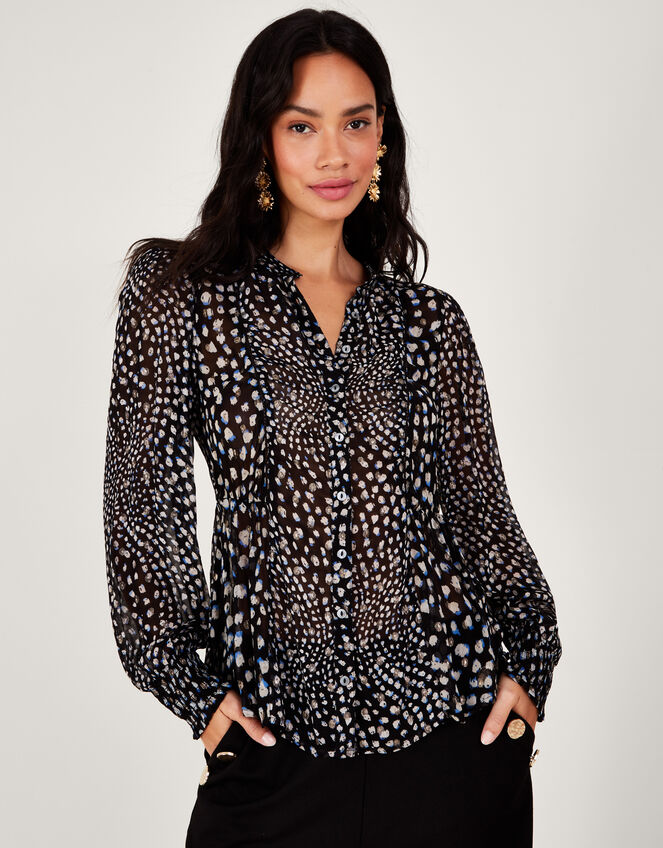 Hollis Metallic Spot Blouse, Black (BLACK), large