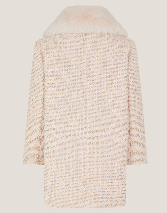 Detachable Collar Tweed Coat, Cream (CREAM), large