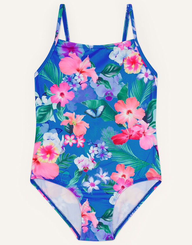 Floral Butterfly Swimsuit with Recycled Polyester, Blue (BLUE), large