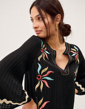 Bonnie Embroidered Mini Kaftan, Black (BLACK), large